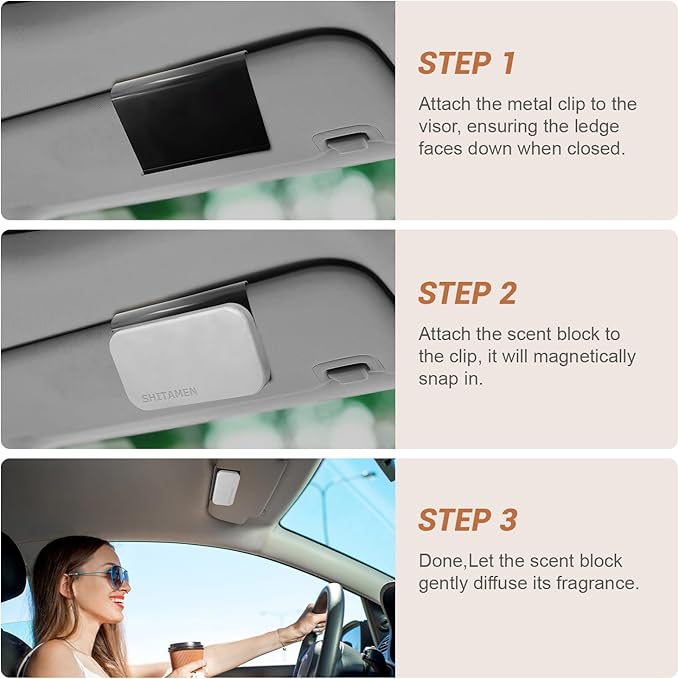 Car Air Freshener, Stone Air Freshener, Automotive Odor Eliminator for Visor Clip- Car Fresheners Long Lasting - Variety 3 Pack - CLIP INCLUDED (Amber-Teak-Grove)