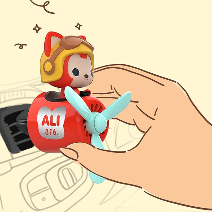 Pilot Car Air Freshener, Cute Bear Car Vent Clip Air Freshener Automotive Air Outlet Fan Diffuser, Automotive Interiors Vent Decoration (Shake Head Style - Red-s)