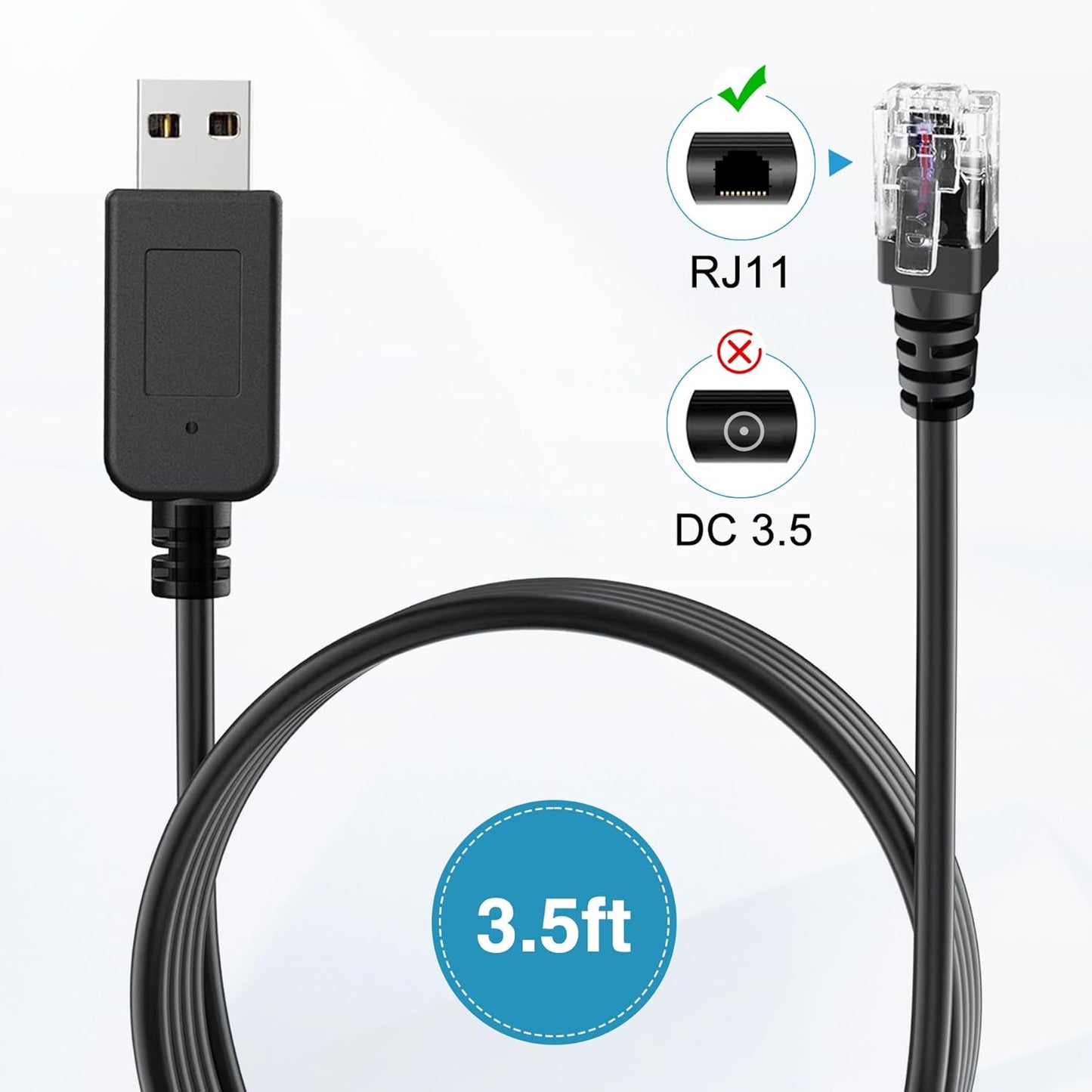 Radar Detector Cable, USB to RJ11 Plug,Replacement Radar Detectors Power Cable for Escort MAX 360 Unide R1 R3 R4 DFR8 DFR9 Passport 9500i Radenso XP Beltronics STI Radar Detector(RJ11-3.3ft)