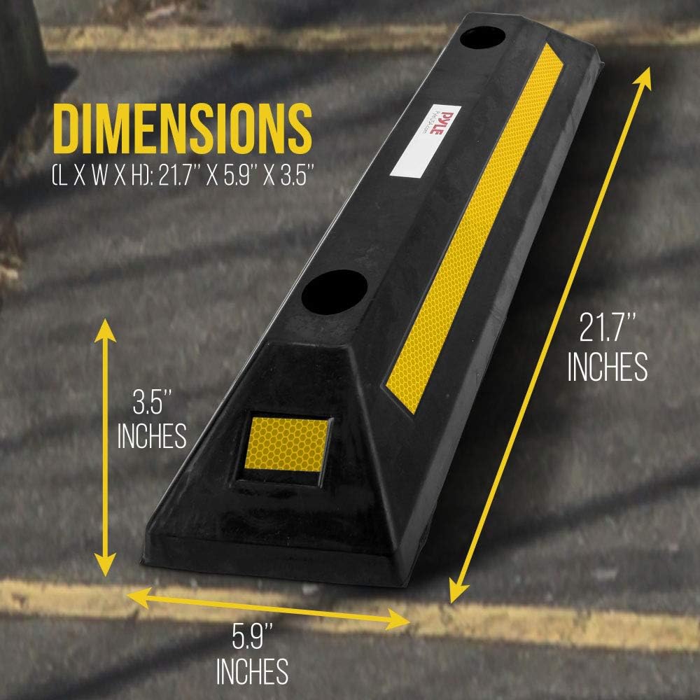 Pyle Curb Garage Vehicle Floor Stopper for Parking Safety 1PC Heavy Duty Rubber Parking Lot Driveway Stopper, For Car Vans Trucks Tire Wheel Guide Block Protect Bumper- Pyle PCRSTP11