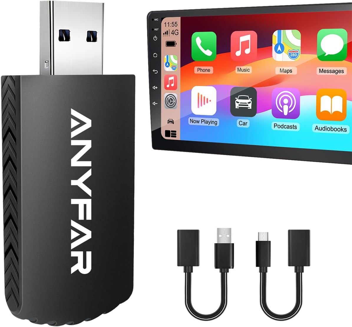 Wireless Carplay Adapter for iPhone, Dual-Core 5G Chip Auto-Connect in Seconds No Latency, Thermal Vent Design, With USB-C and USB-A Cables, Only for Factory Wired CarPlay Car from 2016, ANYFAR A4 Pro
