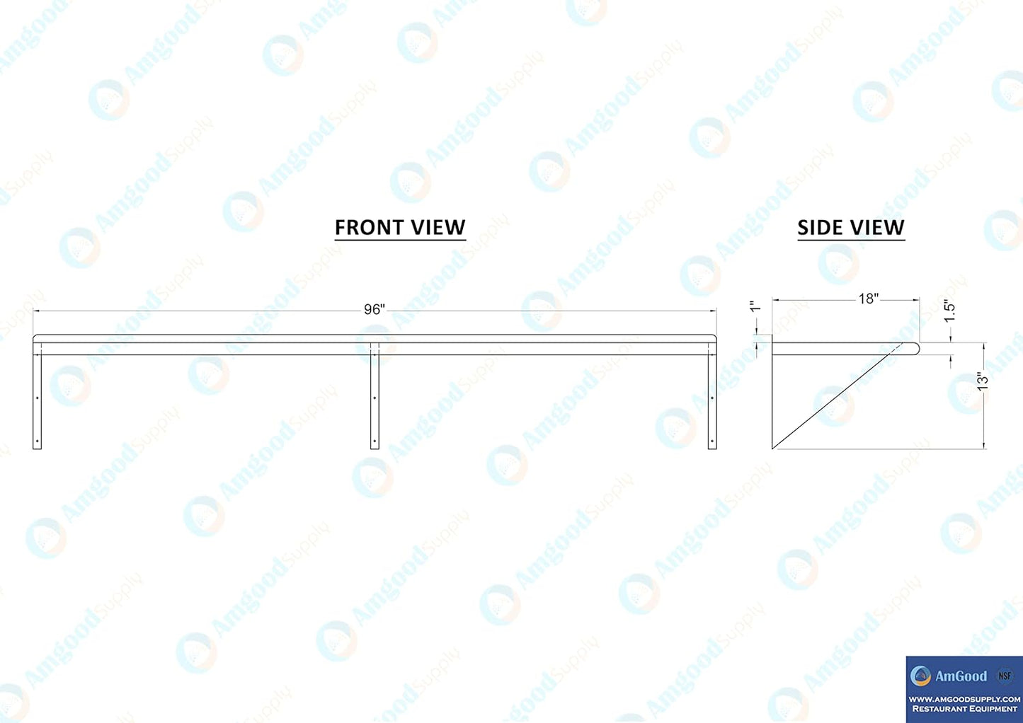 AmGood 96" Long X 18" Deep Stainless Steel Wall Shelf | NSF Certified | Appliance & Equipment Metal Shelving | Kitchen, Restaurant, Garage, Laundry, Utility Room