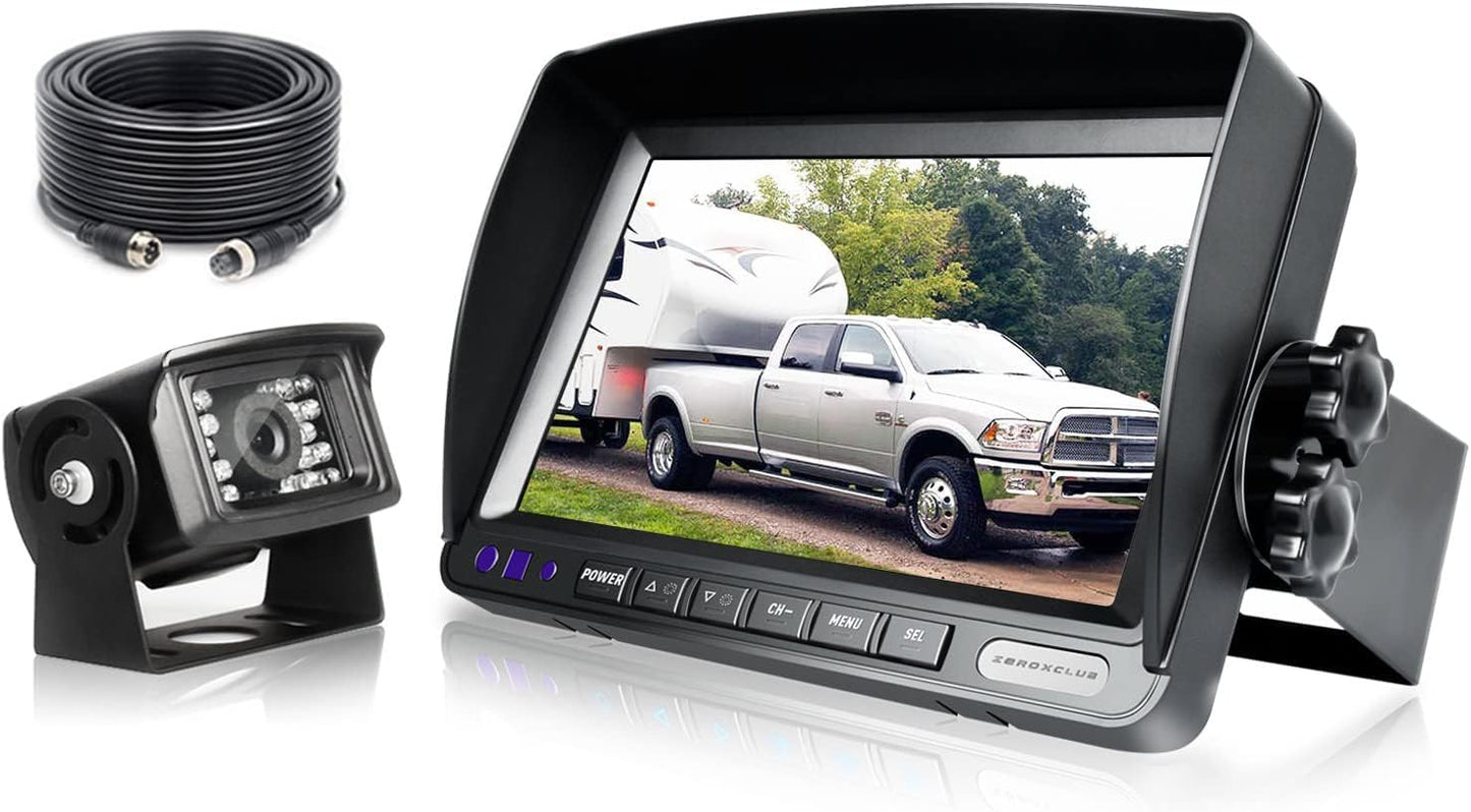 HD Wired Backup Camera System Kit, Sharp CCD Chip, 100% Not Wash Up, IP69 Waterproof Rear View Camera + 7’’ LCD Monitor Reversing for Truck/Semi-Trailer/Box Trucks/RV (ERY01)