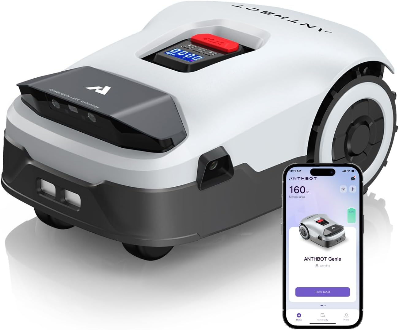 Genie3000 Robot Lawn Mower - NO Wire, Full Band RTK+4-Eye Vision Robotic Lawnmower for 0.91 Acre, Auto Mapping, Multi-Zone Management, Accurate Obstacle Avoidance, Intelligent Path Planning