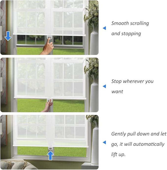 LUCKUP Light Filtering Roller Shades for Windows, Cordless Semi Sheer Solar Blinds with 5% Openness Free-Stop Window Shades for Home & Office, White 20" W x 72" L