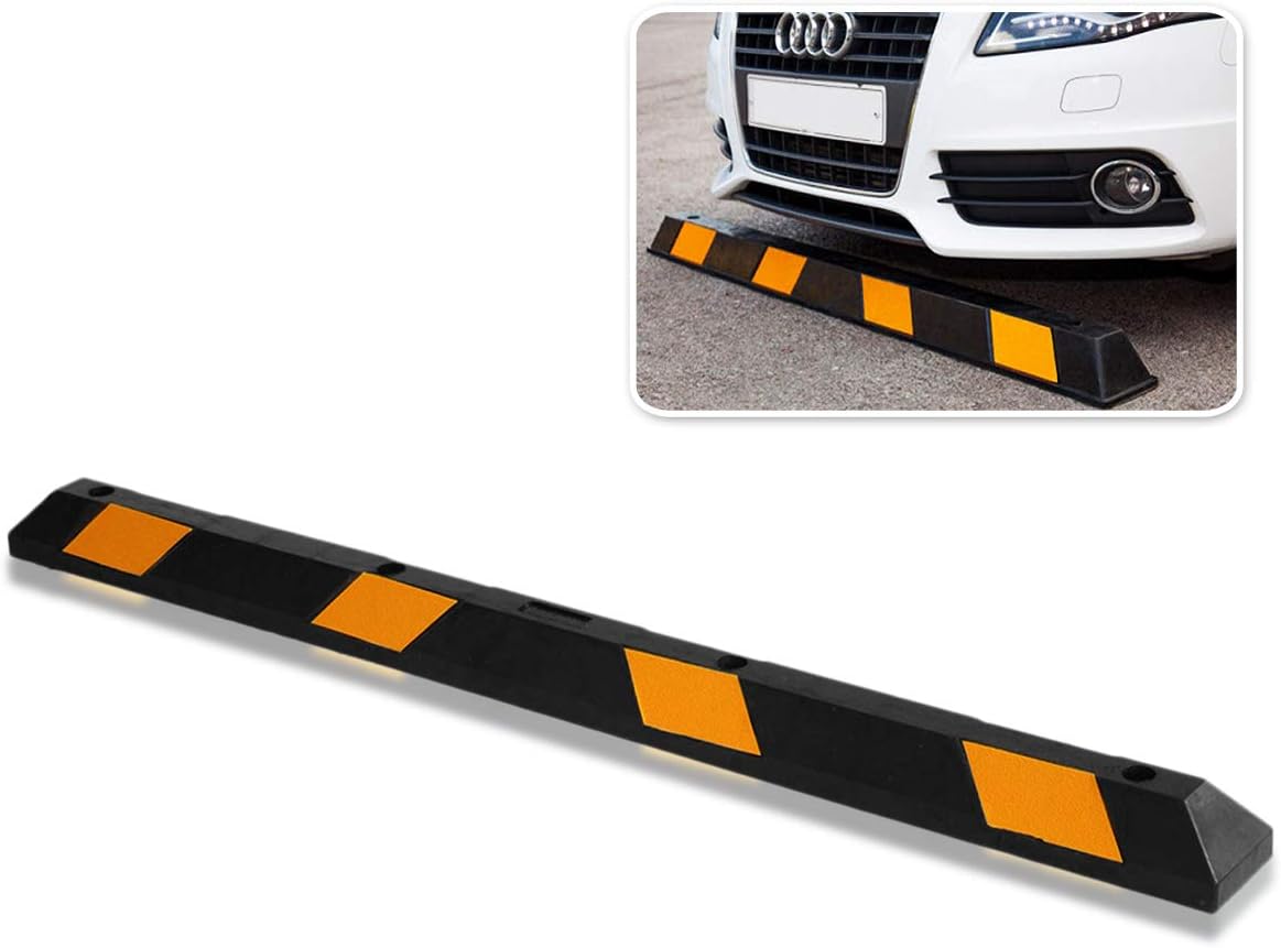 ZONETECH Large Heavy Duty Rubber Parking Curb – 72” Premium Quality Auto Garage Wheel Stopper Professional Grade w/Yellow Reflective Tape for Car, Truck, Trailer and RV (1-Pack)