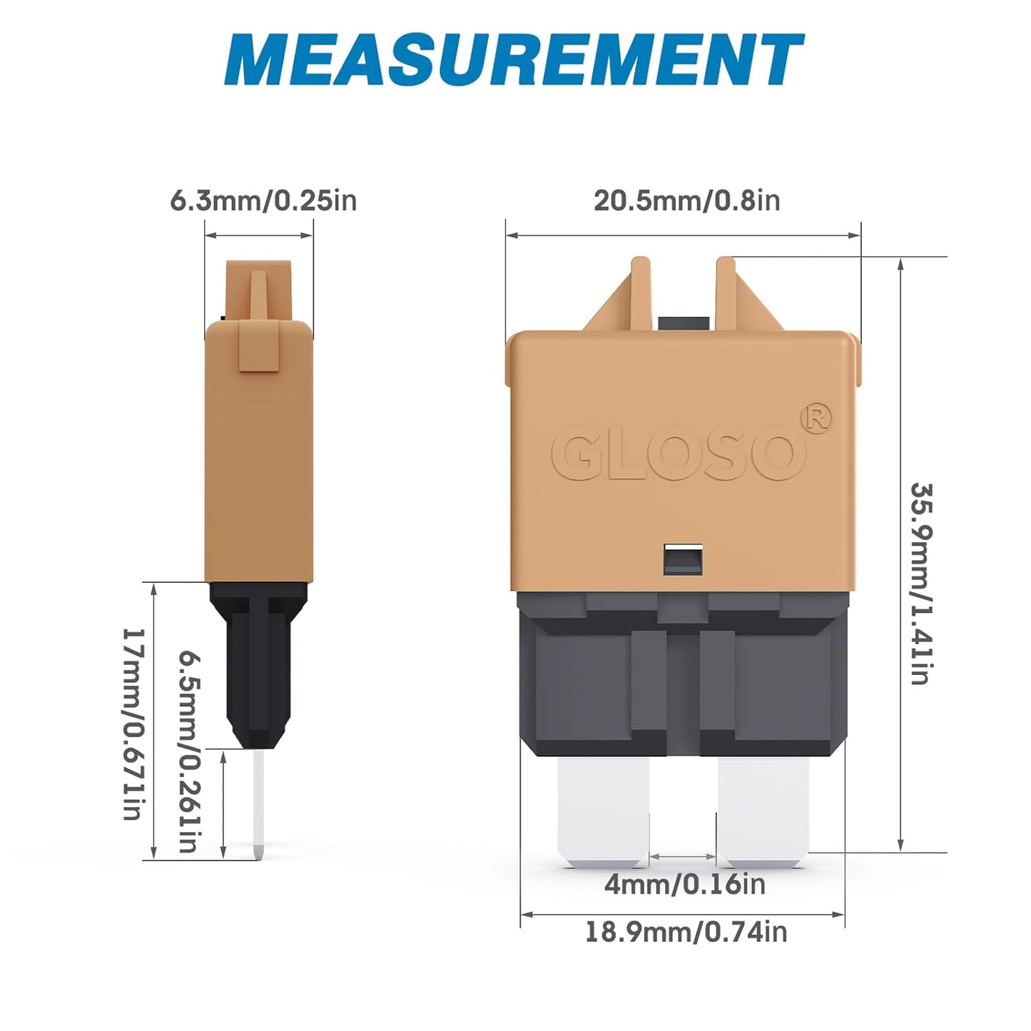 GLOSO Circuit Breakers E39 Manual (T3) Reset Low Profile ATC/ATO (3A - 25 Pack)