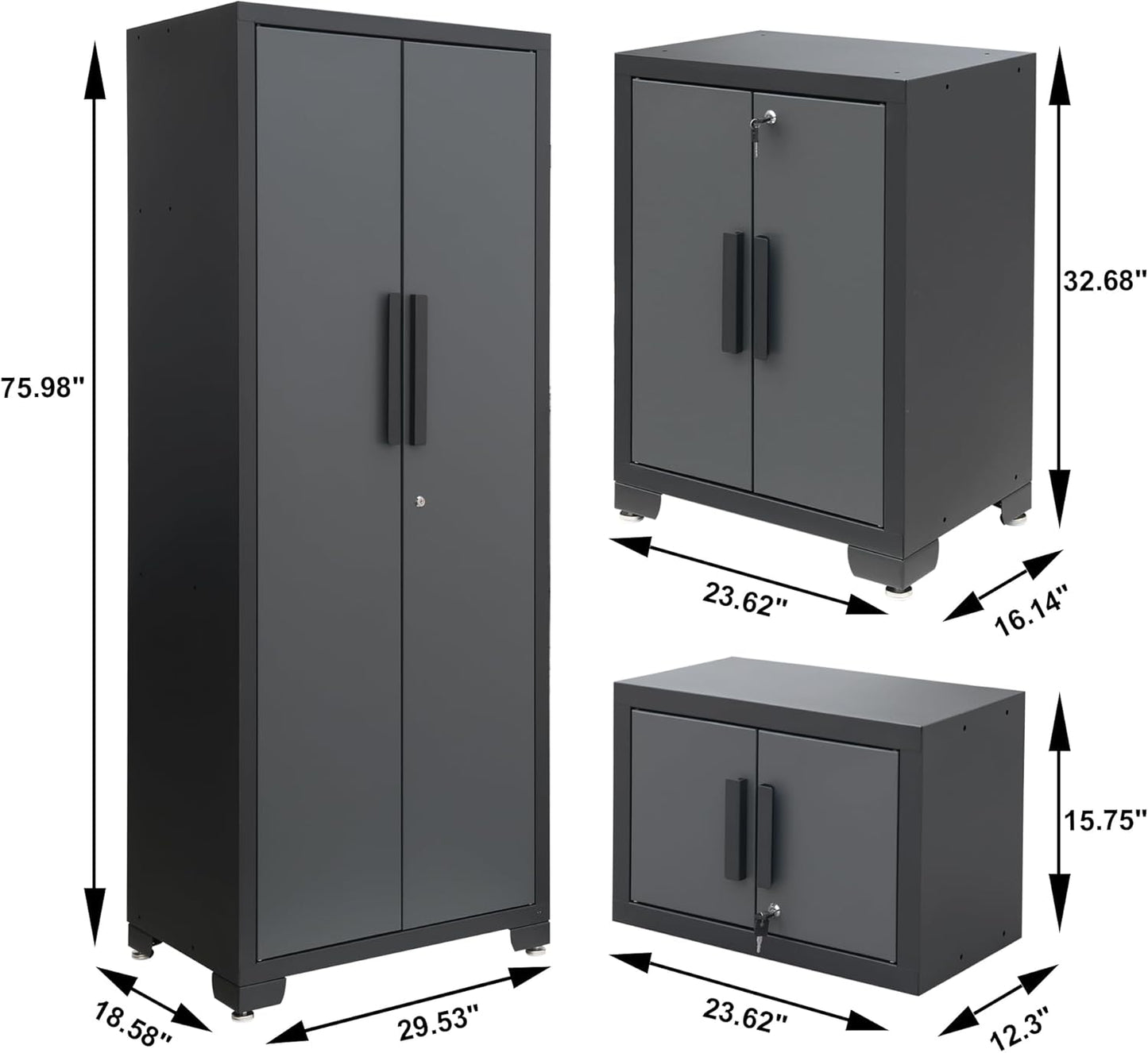 Torin 12 Piece Garage Storage Cabinet Set: Workshop Tool Organizer Chest with Lockers, Shelves and Wood Workbench, Black/Grey