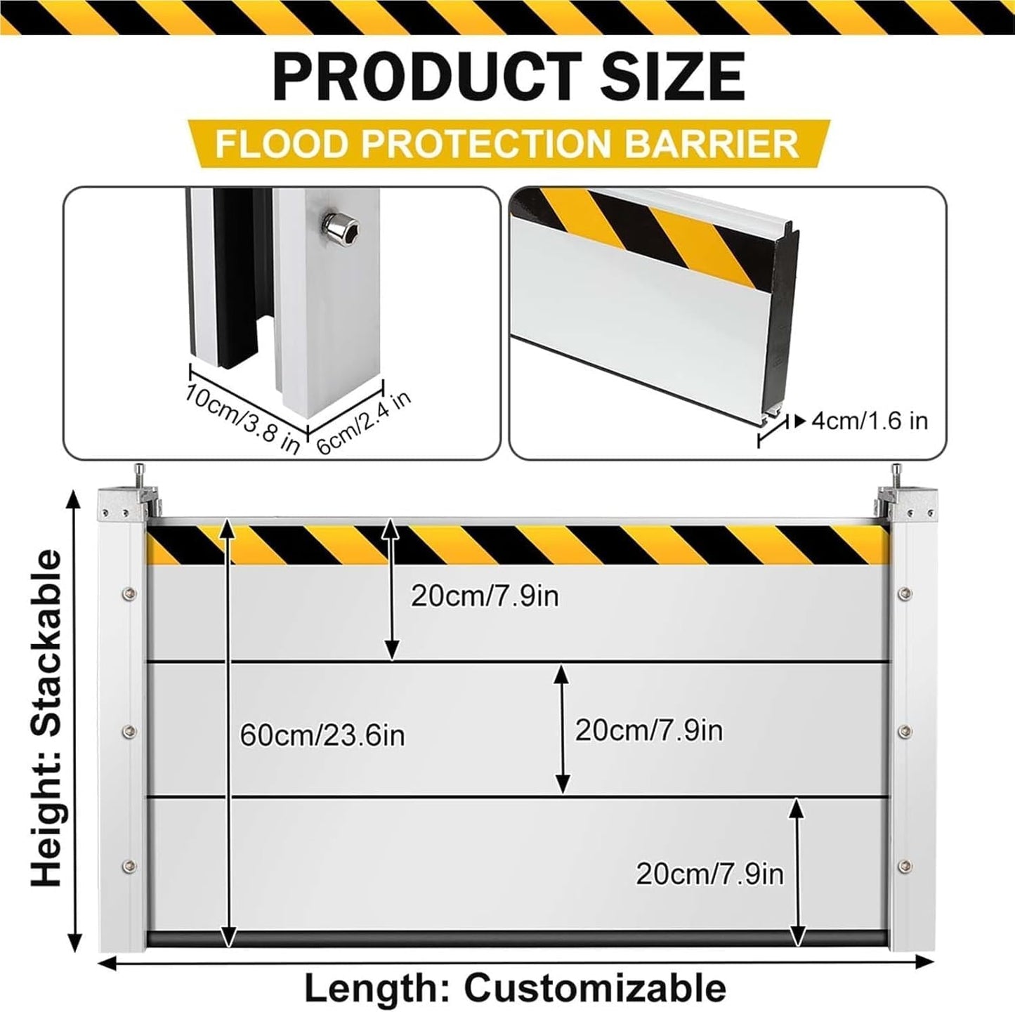 Reusable Heavy Duty Aluminum Flood Barriers for Home Exterior, Flood Protection Barriers Water Barrier Door Quick Detachable Garage Doors Detachable Mobile Rain Water Baffle ( H 39.4 inch L 2.5FT)
