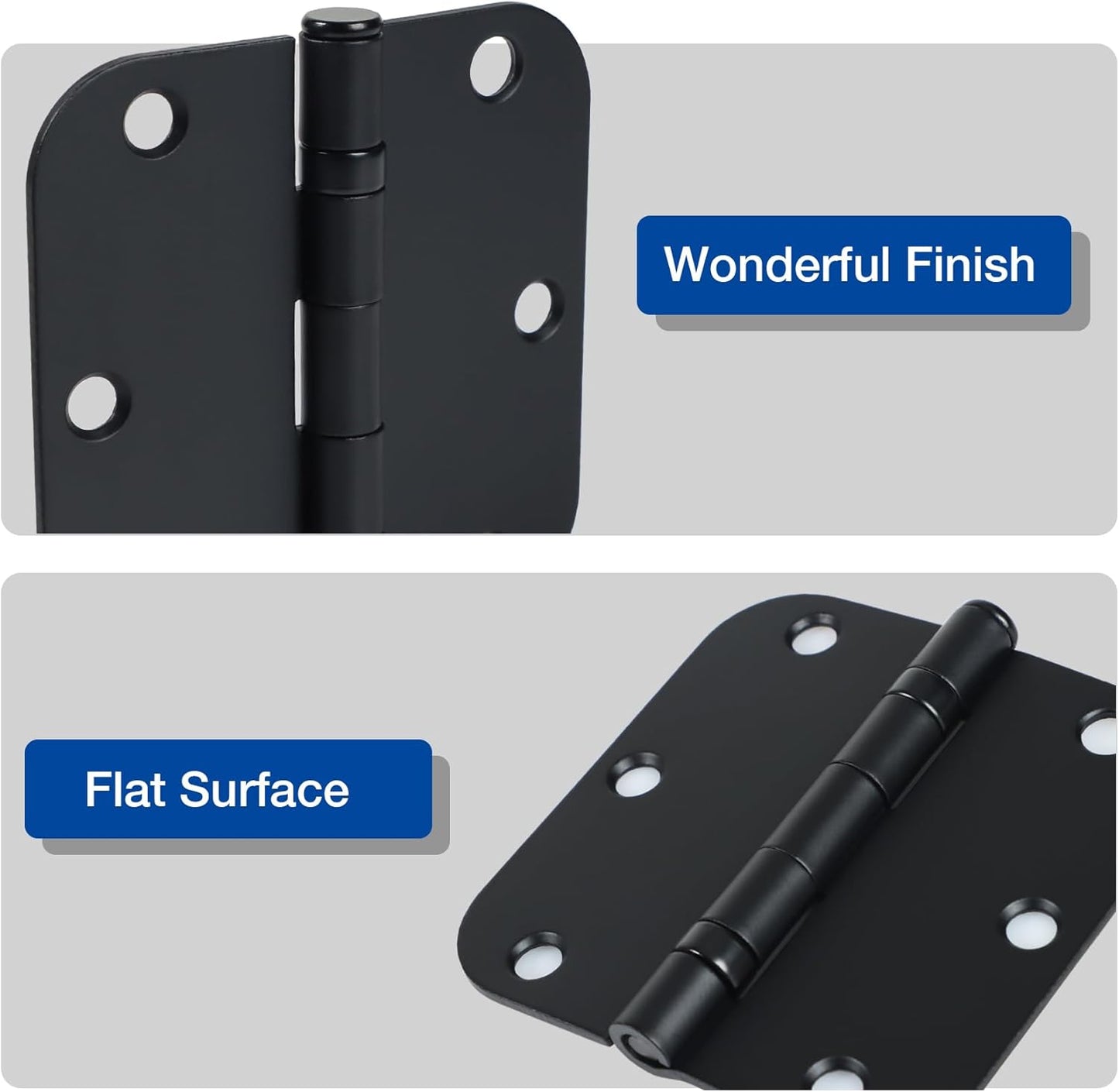 24 Pack Ball Bearing Door Hinges Matte Black 3.5 Inch 5/8"Radius Rounded Squeak Free Interior 3-1/2"Flat Iron Bifold Standard Office Bedroom Indoor for Doors 3 ½" Hardware Home House Decor Essentials
