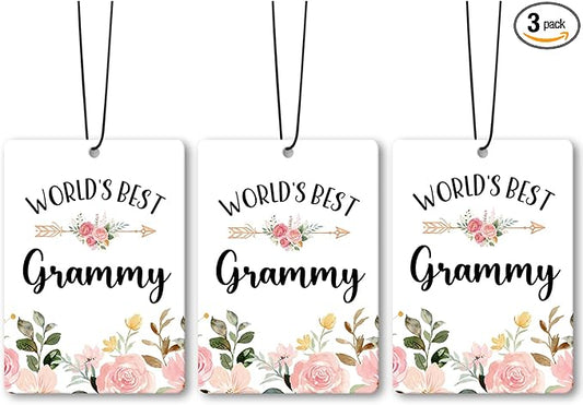 Grammy Grandma Gifts Car Air Freshener Accessories 3pcs,World's Best Gifts for Granmda Christmas, Pink Flower Rustic Hanging Scent Lavender Fragrance Card for Women Closet Bathroom Home Decor
