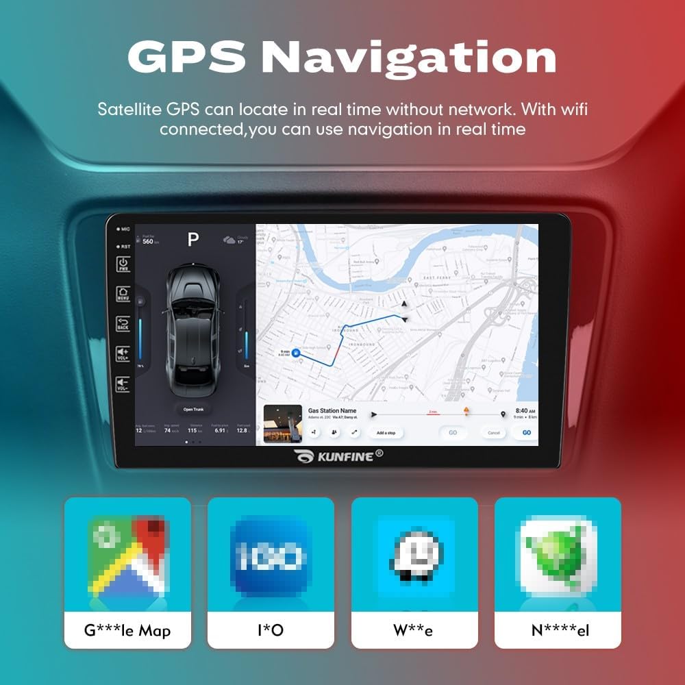 Kunfine Car CarPlay Android Auto Navigation Stereo GPS Radio Reverse Camera Display 9" IPS Touchscreen Headunit Tablet Pad Media Player For Peugeot 301 2013-2022, if Applicable Quad Core 4G+64G Silver