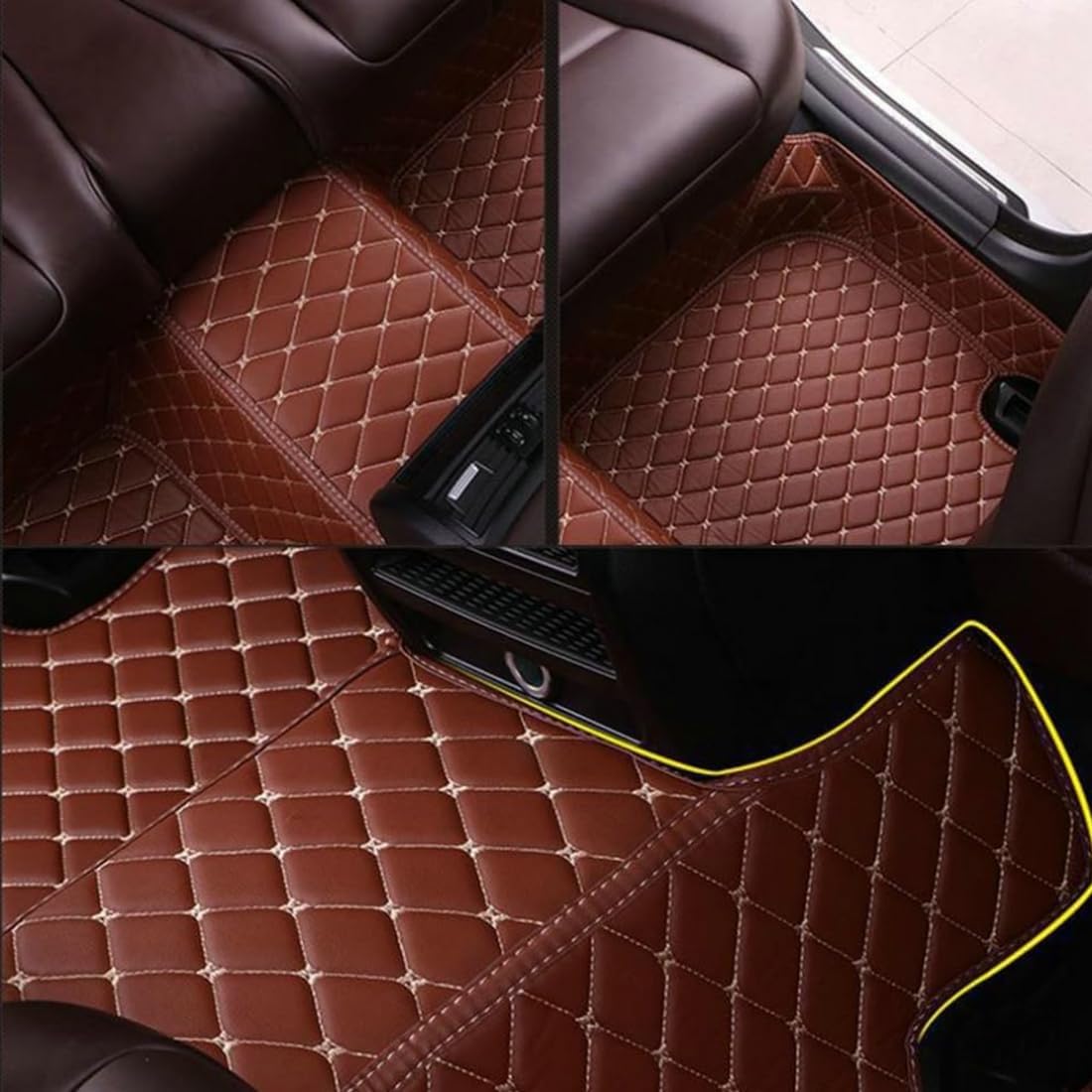 Custom Personalized Floor Mats for Cars，Luxury Full Coverage All Car Floor Mats，Anti-Slip Leather Car Mat Set ，Custom Floor Mats for 99% of Cars, Trucks & SUVs. (Yellow)