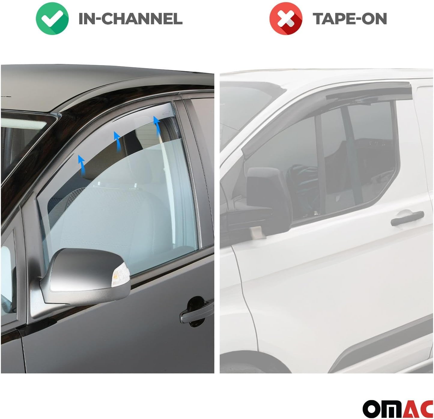 OMAC Window Visor Vent Rain Guard Deflector for VW Tiguan 2009-2017 Black Smoke 4 Pcs