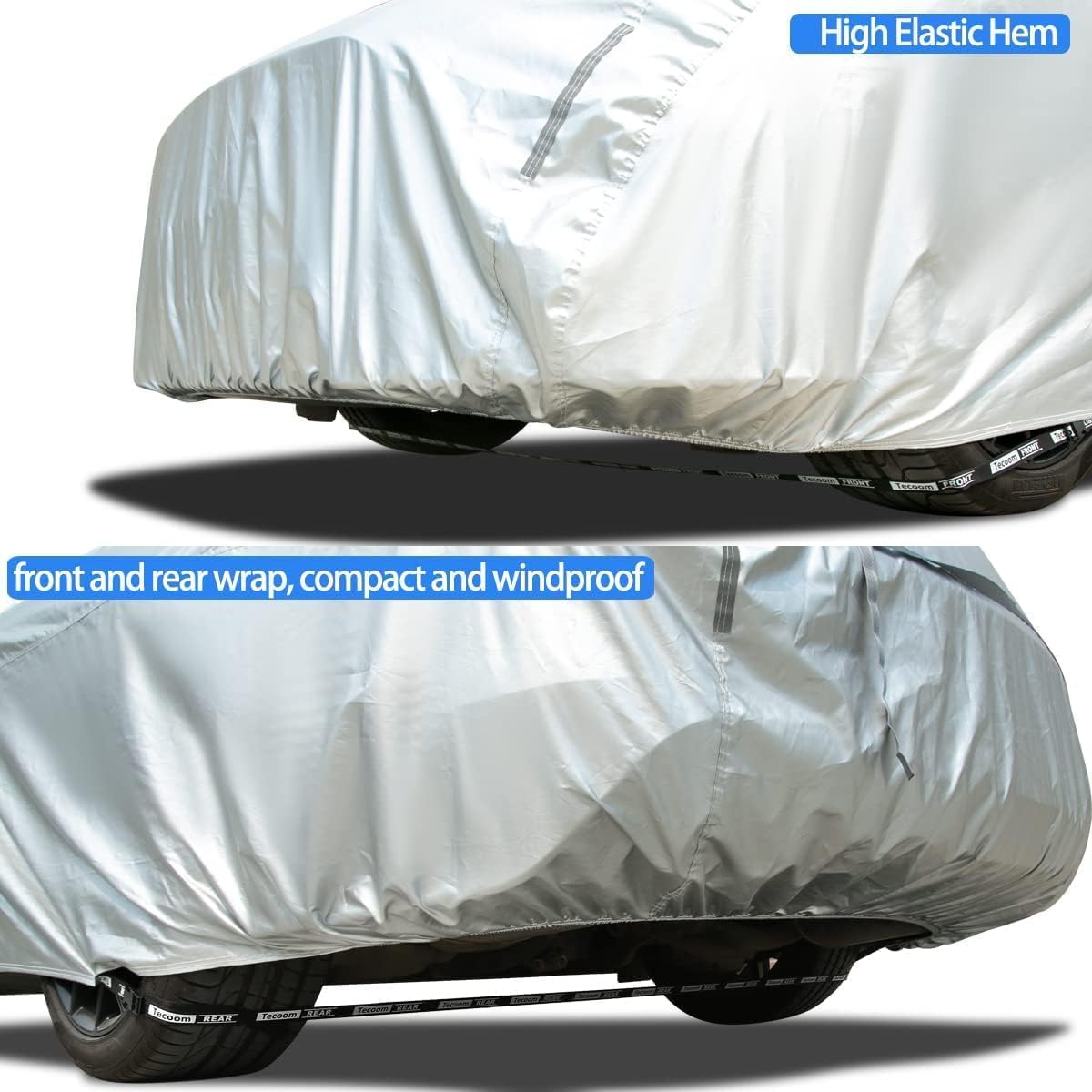 Tecoom Sport Car Cover Waterproof UV-Proof Windproof for All Weather Indoor Outdoor Mirror Pockets Fit 183-193 Inches Length Coupe/Convertible/Sport Car Fit for Ford Mustang, Chevy Camaro etc.