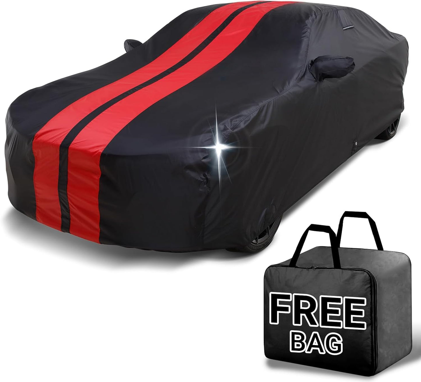iCarCover Custom Car Cover for Chevy Caprice Sedan (2011-2017) Waterproof All Weather Rain Snow UV Sun Protector Full Exterior Indoor Outdoor Car Cover (Stripe - Black/Red)