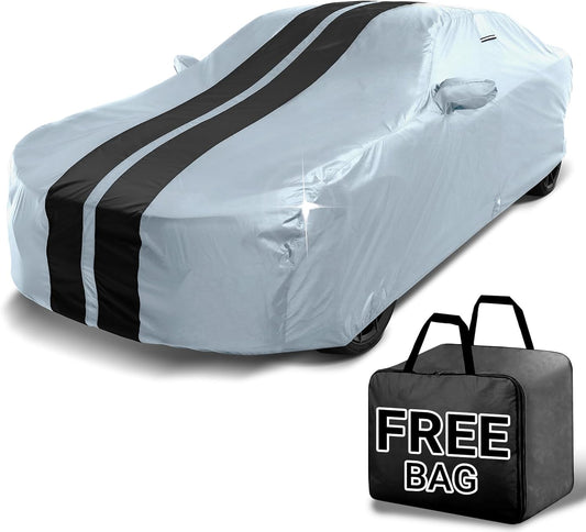 iCarCover Custom Car Cover for Buick Park Avenue (1997-2005) Waterproof All-Weather Rain Snow UV Sun Protector Full Exterior Indoor Outdoor Car Cover (Stripe - Gray/Black)