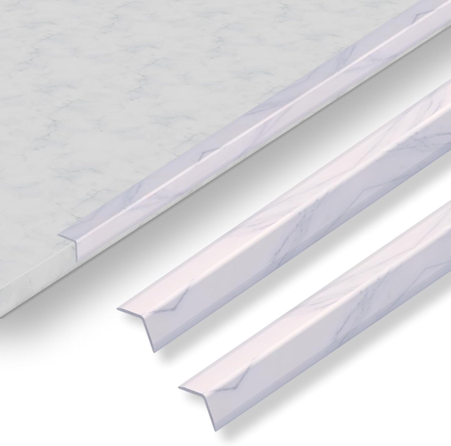 6 Pcs 49" Wall Corner Protector Trim, White Marble Grain Edge Strip for Door and Window Frames Mirror Trim Backsplash Tile Edge (White Marble)