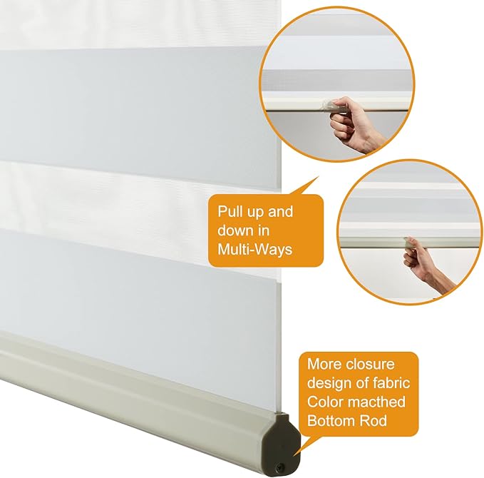 Persilux Cordless Zebra Blinds for Windows Free-Stop Roller Windows Shades (46" W X 72" H, Cream) Dual Layer Light Control for Day and Night, Light Filtering Sheer Shades for Home, Easy to Install