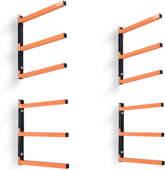 Homydom Garage Shelving Wood Rack,Lumber Storage Rack Wood Organizer Wall Mount Rack Heavy Duty Metal Saving Indoor & Outdoor Space with 3-Level, 4 Pack
