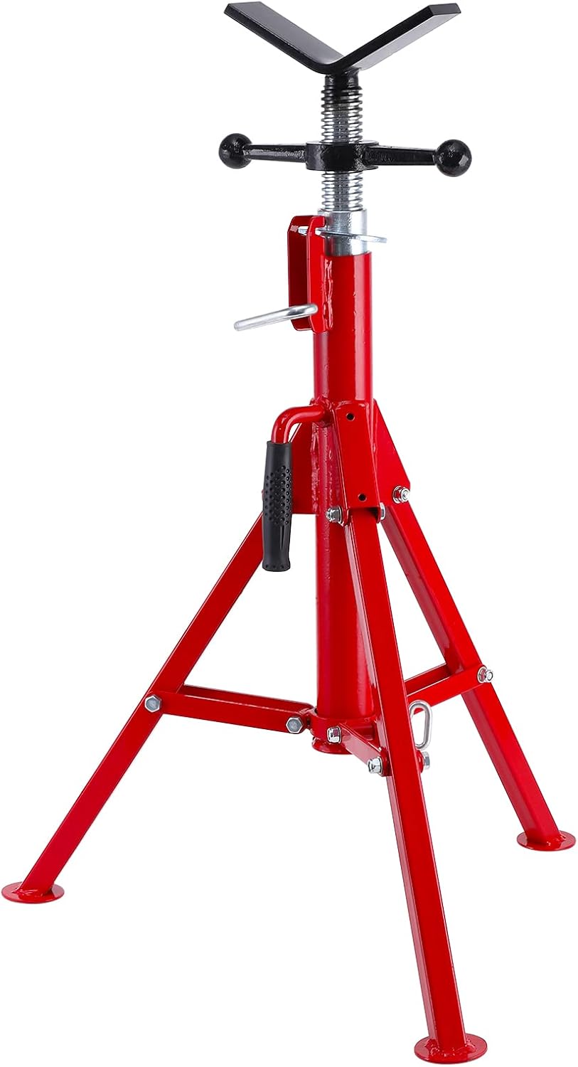 Towallmark V Head Pipe Jack Stand,28-52 Inch Adjustable Height,1/8"-12" Capacity, 2500 lb Load Capacity,Heavy Duty Carbon Steel Body, Steel Jack Stands with Portable Folding Legs