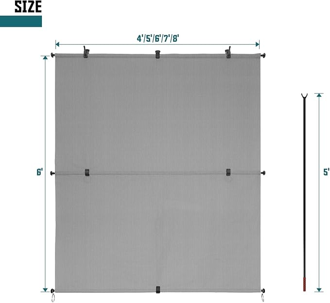 Bynbbur 7'W x 5'H Outdoor Patio Shades Foldable Roller Blinds, 220 GSM Sun Shade Roll Up Porch Screens Exterior Shade Cloth for Deck Pergola Backyard, Light Gray