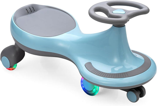 HONEY JOY Wiggle Car, 2 in 1 Swing Car for Kids, LED PU Flashing Wheels, No Batteries, Music, Gears or Pedals, Uses Twist, Turn, Ride On Toy for Toddlers Boys Girls 3 Years and Up (Blue)