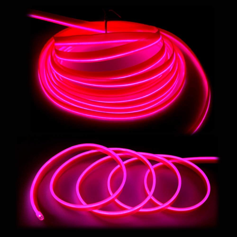 El Wire Pink Interior Car LED Strip Lights, 10M Neon Wire USB 5V with Fuse Protection for Automotive Interior Decoration, with 6mm Sewing Edge