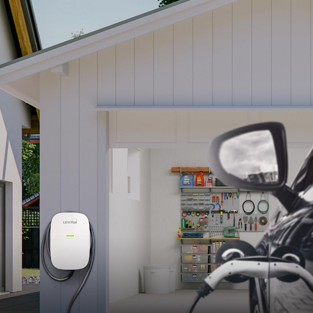 Leviton Level 2 EV Charger, 48 Amp, 208/240 VAC, 11.6 kW Output, 18' Charging Cable, Indoor/Outdoor Hardwired EV Charging Station, EV480 EVSE