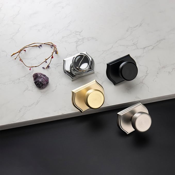 Interior Pismo Doorknobs for Closet, Black Door Knobs with Camelot Trim, Heavy Duty Dummy Door Handle