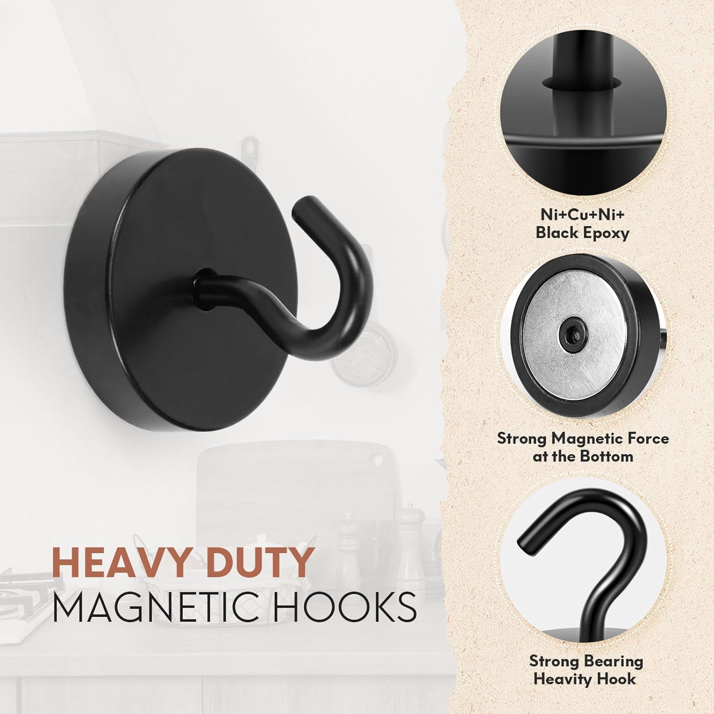 Neosmuk Magnetic Hooks, Cruise Ship Essentials, 100lb+ Heavy Duty Magnetic Hooks for Cruise Cabins, Refrigerator, Grill, Hanging, and Travel | Extra Strong Must-Haves Magnet Hook,Gold