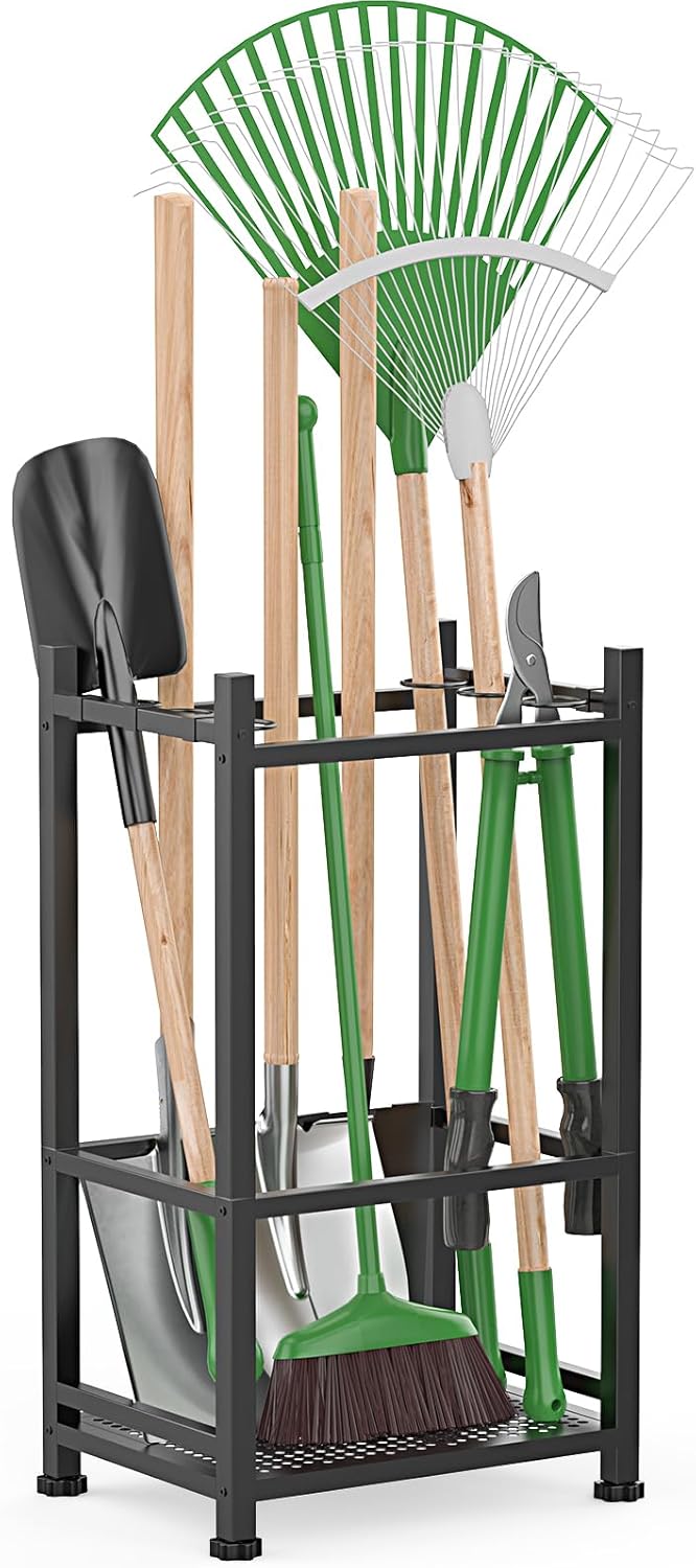 Dirza Garden Tool Organizer,Yard Tool Organizer for Garage Organization and Storage,Garden Tool Rack with 9 Loops for Garage, Shed, Outdoor,Easy Take Out and Storage,Will NOT tip over