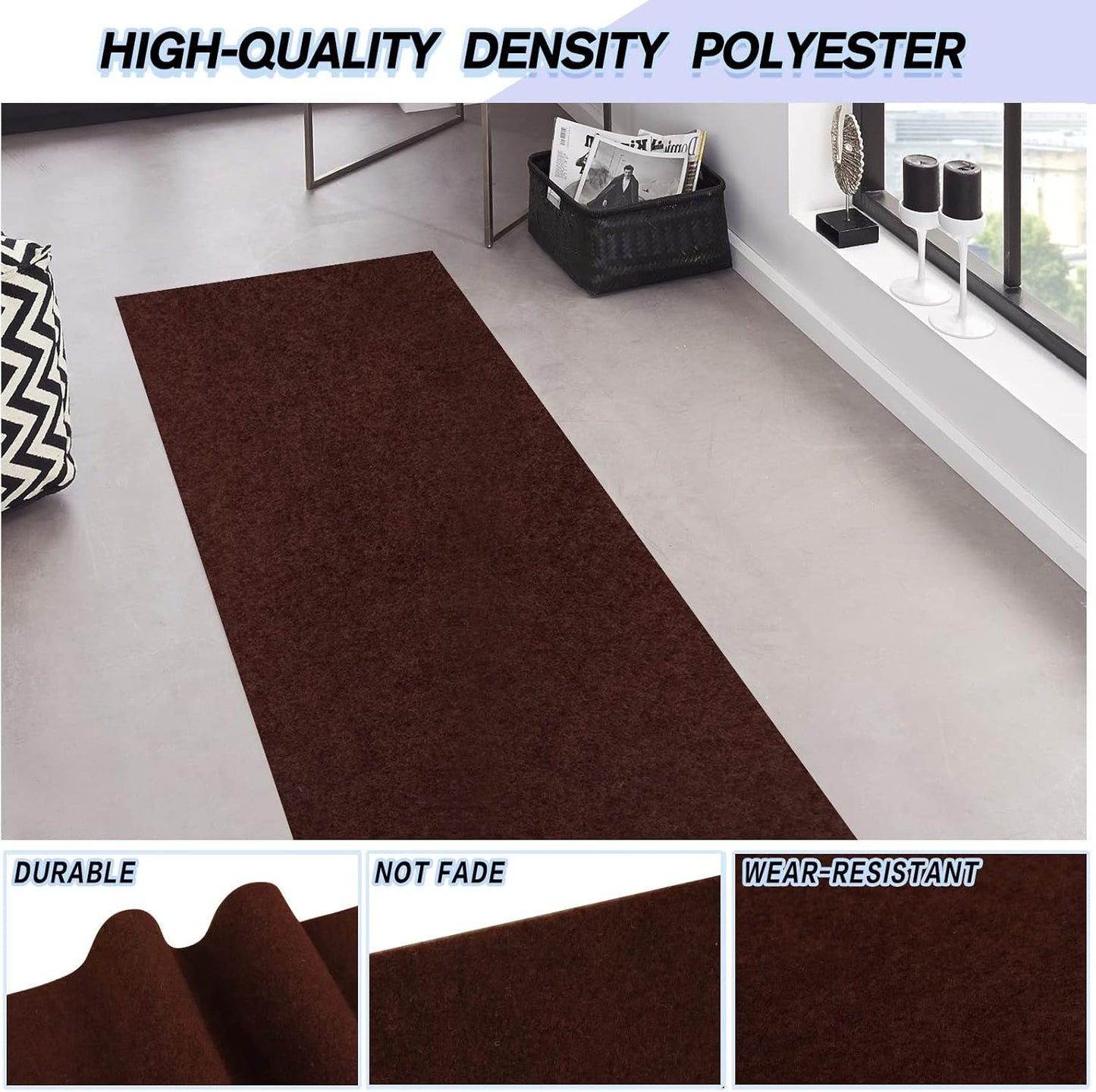 Custom Size Backed Non-Slip Area Rugs Runner, Easy Clean, Waterproof Runner Rugs for Hallway Entryway, Kitchen, Laundry, 4FT x 74FT, Brown