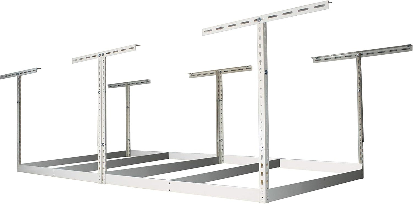 MonsterRax 4x8 Overhead Garage Storage Rack Frame Kit - Hanging Garage Ceiling Storage Rack System - (White, 24"-45")