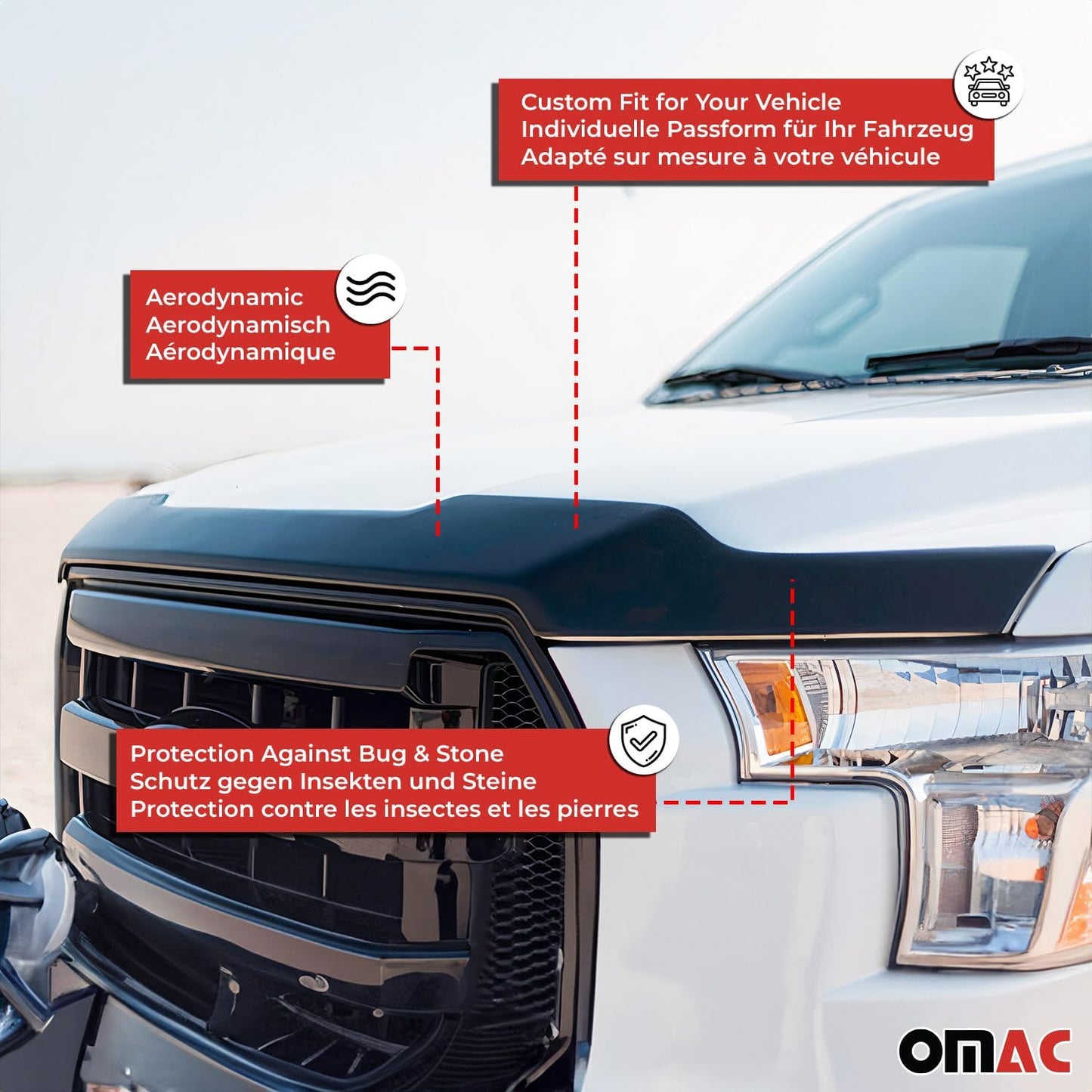 OMAC Front Bug Shield Hood Deflector Guard fits Hyundai Tucson 2022-2025 Black Smoke