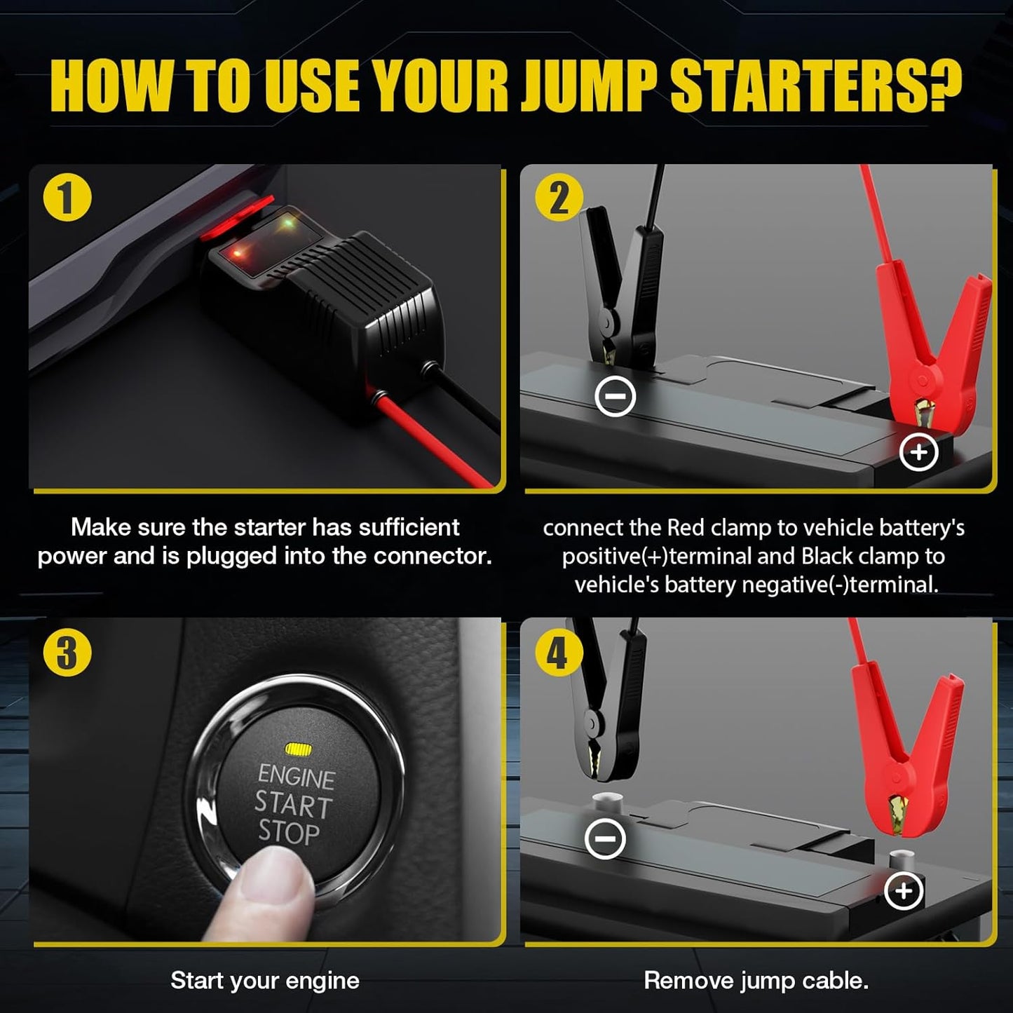 Jump Starter Battery Pack, 4500A Peak Car Battery Charger Jump Starter for Up to 10.0L Gas or 8.0L Diesel Engine,12V Car Jumper Starter Portable with Full LCD Screen (4500A)