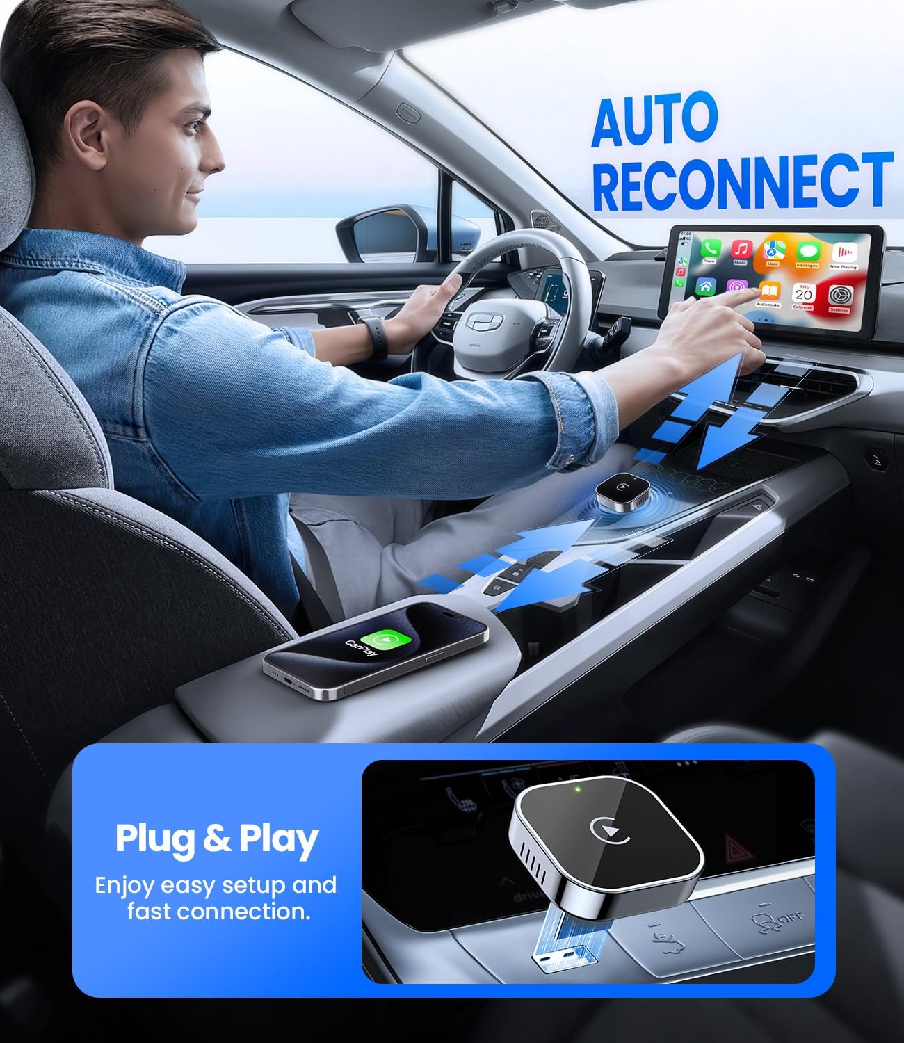Teeran Wireless CarPlay Adapter 2025 Upgrade Wired CarPlay to Wireless, Mini USB Design for Cars with Built-in Wired Apple CarPlay Plug and Play Easy Use Fast Stable Connection Car Play for iPhone