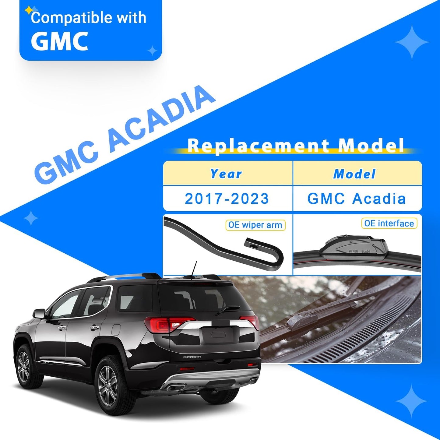 Windshield Wiper Blades Replacement for 2017-2023 GMC Acadia Original Factory Quality Front Rear Wipers Blade Set for My Car - 24" 20" 10" (Pack of 3)
