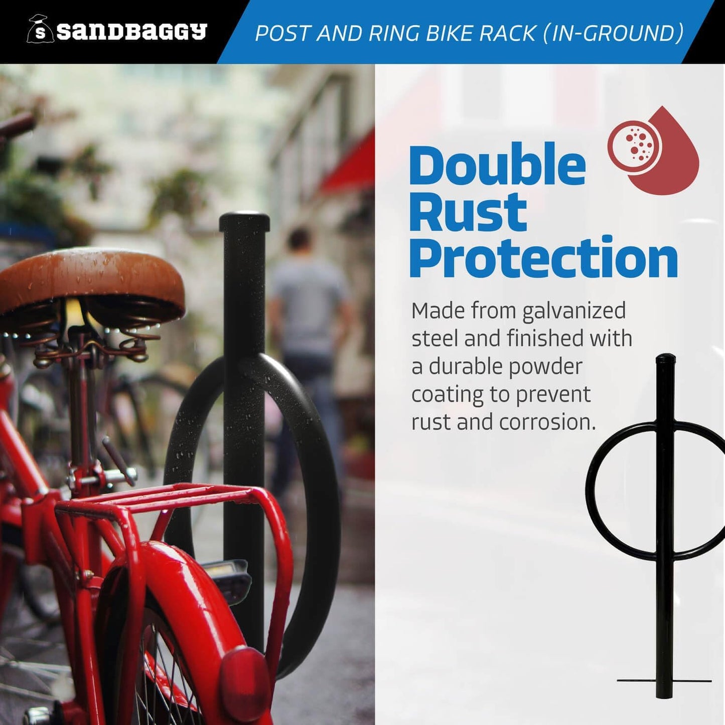 Sandbaggy Post and Ring Bike Rack - Commercial Outdoor Bike Parking Racks (In-Ground, 1)
