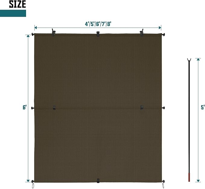 Bynbbur 7'W x 13.5'H Outdoor Patio Shades Foldable Roller Blinds, 220 GSM Sun Shade Roll Up Porch Screens Exterior Shade Cloth for Deck Pergola Backyard, Brown