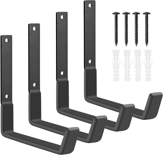 Heavy Duty Utility Hooks, Garage Storage Wall Mount Steel Hooks, Garden Tool Hanger, Garage Organizer for Tool, Ladder, Folding Chair, Hose, Ropes, Bike, etc.(4 Large, 7.7 Inches)