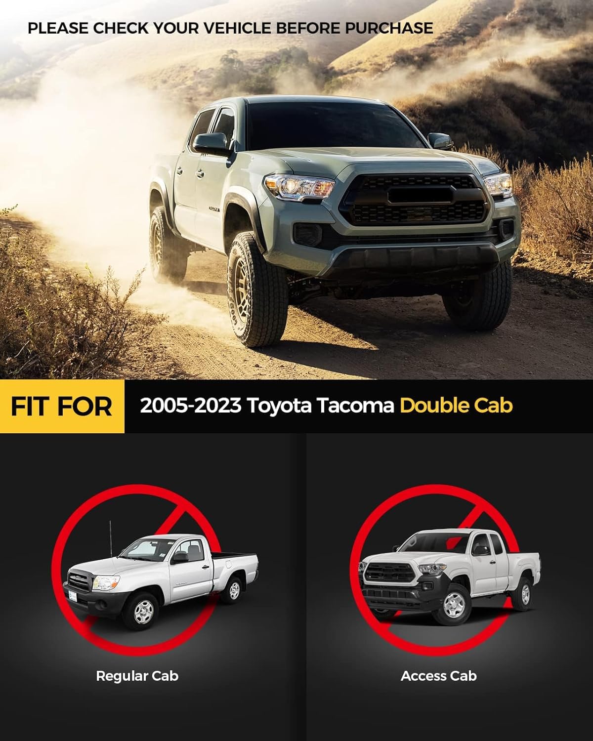 KYX Running Boards for 2005-2023 Tacoma Double Cab Pickup Truck, 5 inches Side Steps Nerf Bars Truck Step Rails