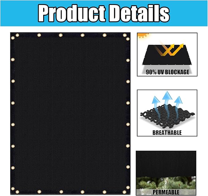 Amagenix 90% Shade Fabric 4'X 12' Black Sun Shade Cloth with Grommets for Pergola Replacement Shade Cover Canopy, Heavy Duty, Cable Zip Ties Included (We Customized)