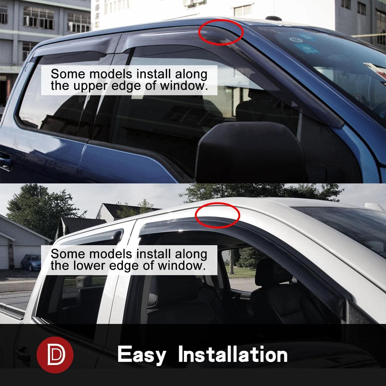 Side Window Deflector Visor Rain Guard,Outside Mount Tape-on Shatterproof Dark Smoke,4pc Window Shades fit for 2014-2022 Jeep Cherokee 94981