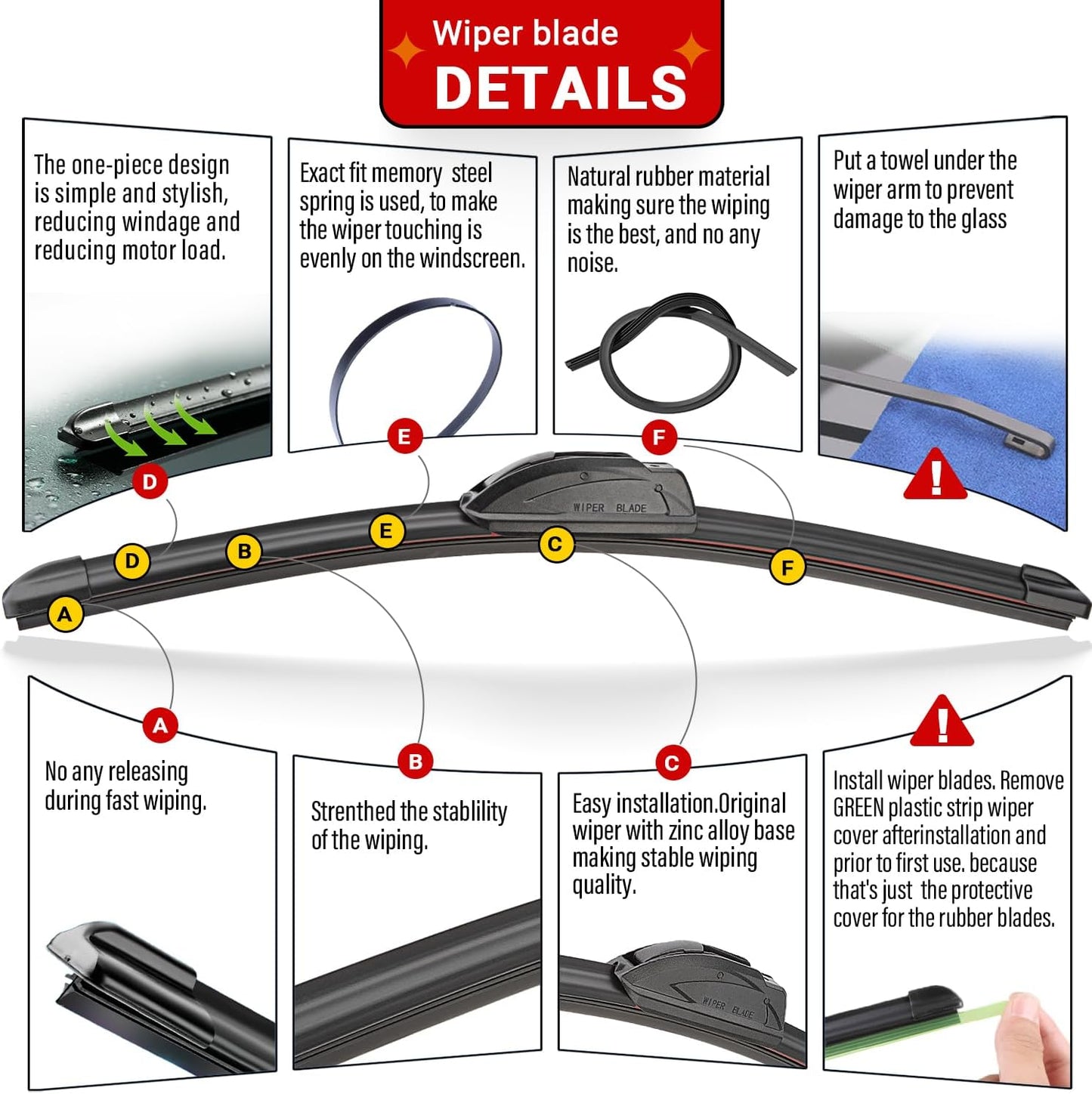 Windshield Wiper Blade Set Replacement for 2018-2022 Jeep Compass Original Equipment Replacement Front Wiper Blades-24"/18"/10" (Set of 3) U/J Hook