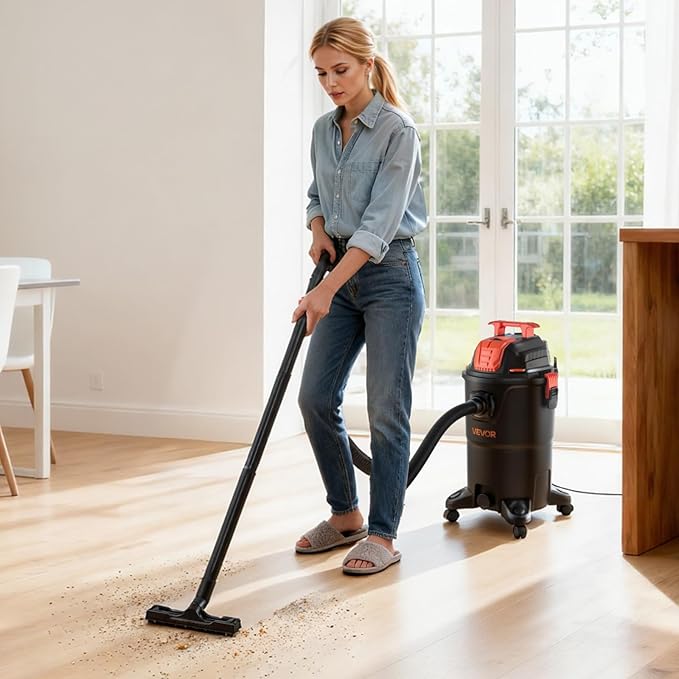 VEVOR Shop Vac, 8 Gallon Wet Dry Shop Vacuum, 4.5 Peak HP Portable with One-Button Self-Cleaning, Dual-Filter, 900W Input Power, 1.25in x 7ft Hose, 9.8ft Cord for Jobsite, Workshop, Garage, Home