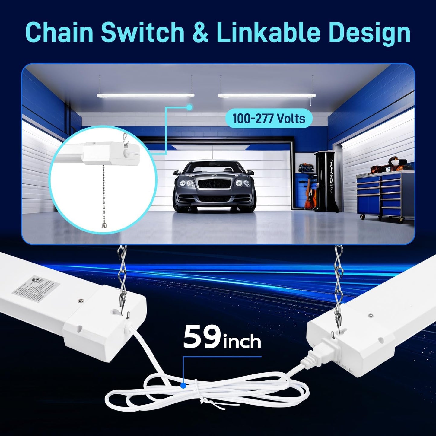 hykolity 4 Pack 4FT Linkable LED Shop Light for Garage, 6500lm, 4FT 60W Utility Light Fixture, 5000K Daylight LED Workbench Light with Plug, Hanging or Surface Mount, White - ETL