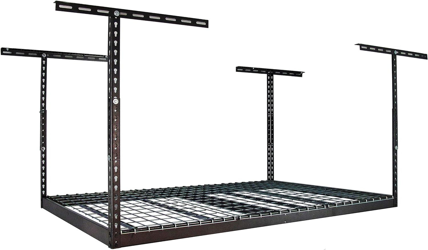 MonsterRax Overhead Garage Storage Racks 4x6 (2-Pack) Ceiling Mounted Shelving, Adjustable Hanging Storage Organizer, Heavy Duty Steel, Holds 500 Pounds, Color: Hammertone, Adjusts 18"-33” off Ceiling