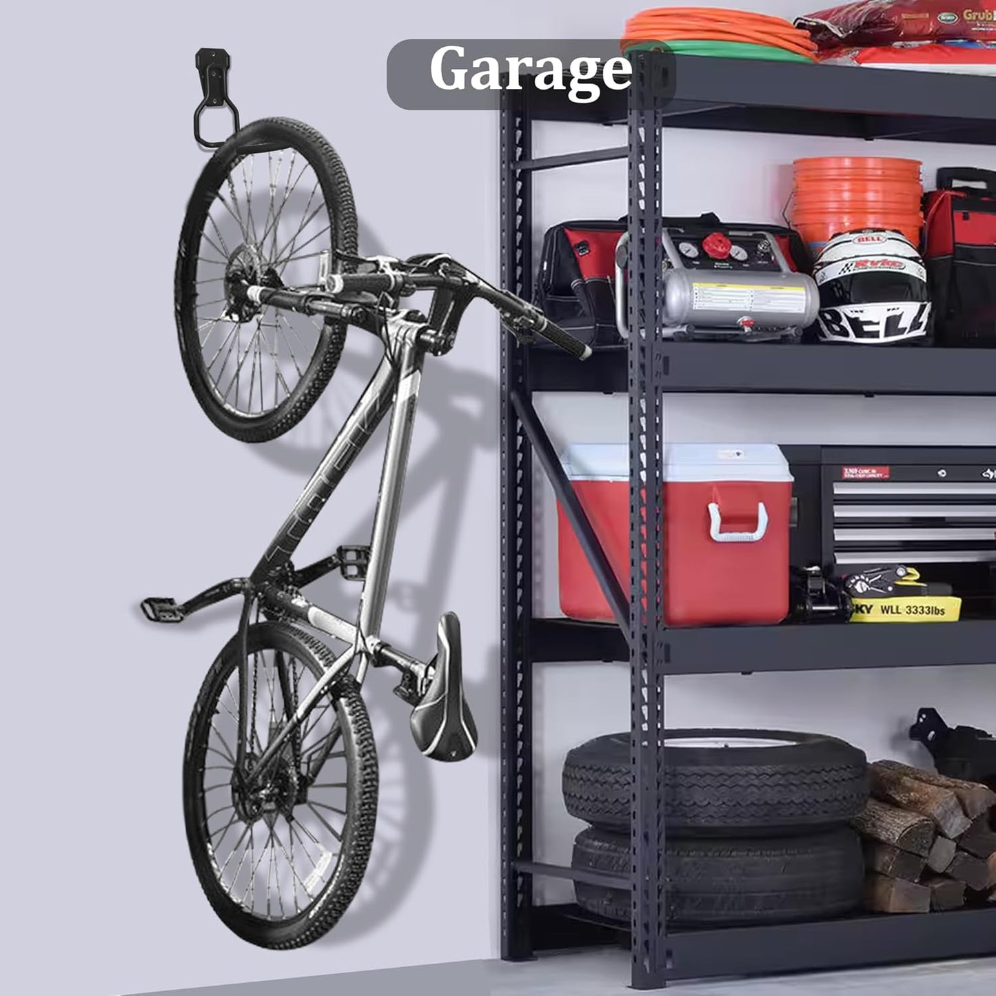 Bike Rack Wall Mount Garage Bike Hook Storage Hanger Space Saving Vertical Bike Rack Organization for Road/Mountain/Folding Bike, Holds Up to 77 Lbs