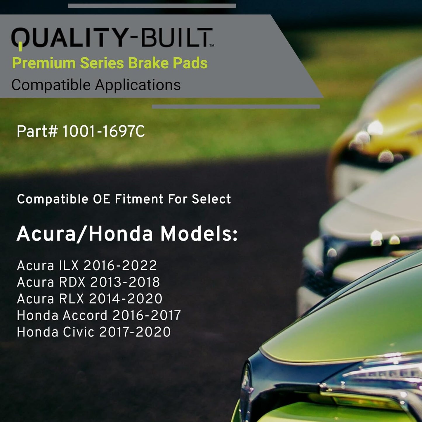 Premium Ceramic Front Brake Pads (1001-1697C) Compatible with Acura ILX 2016-2022, Acura RDX 2013-2018, Acura RLX 2014-2020, Honda Accord 2016-2017, Honda Civic 2017-2020